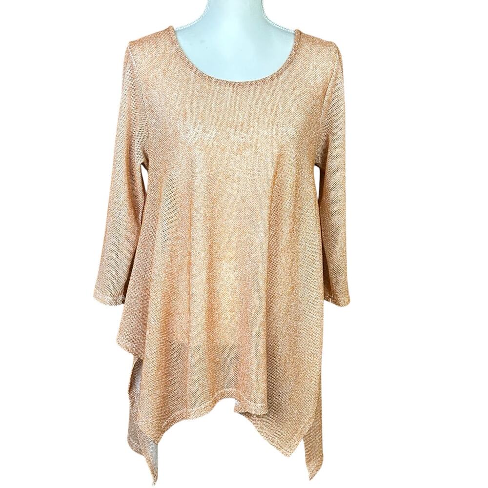 Umgee Open Knit Top Size Large Burnt Orange Sheer Relaxed Boho Lagenlook Tunic